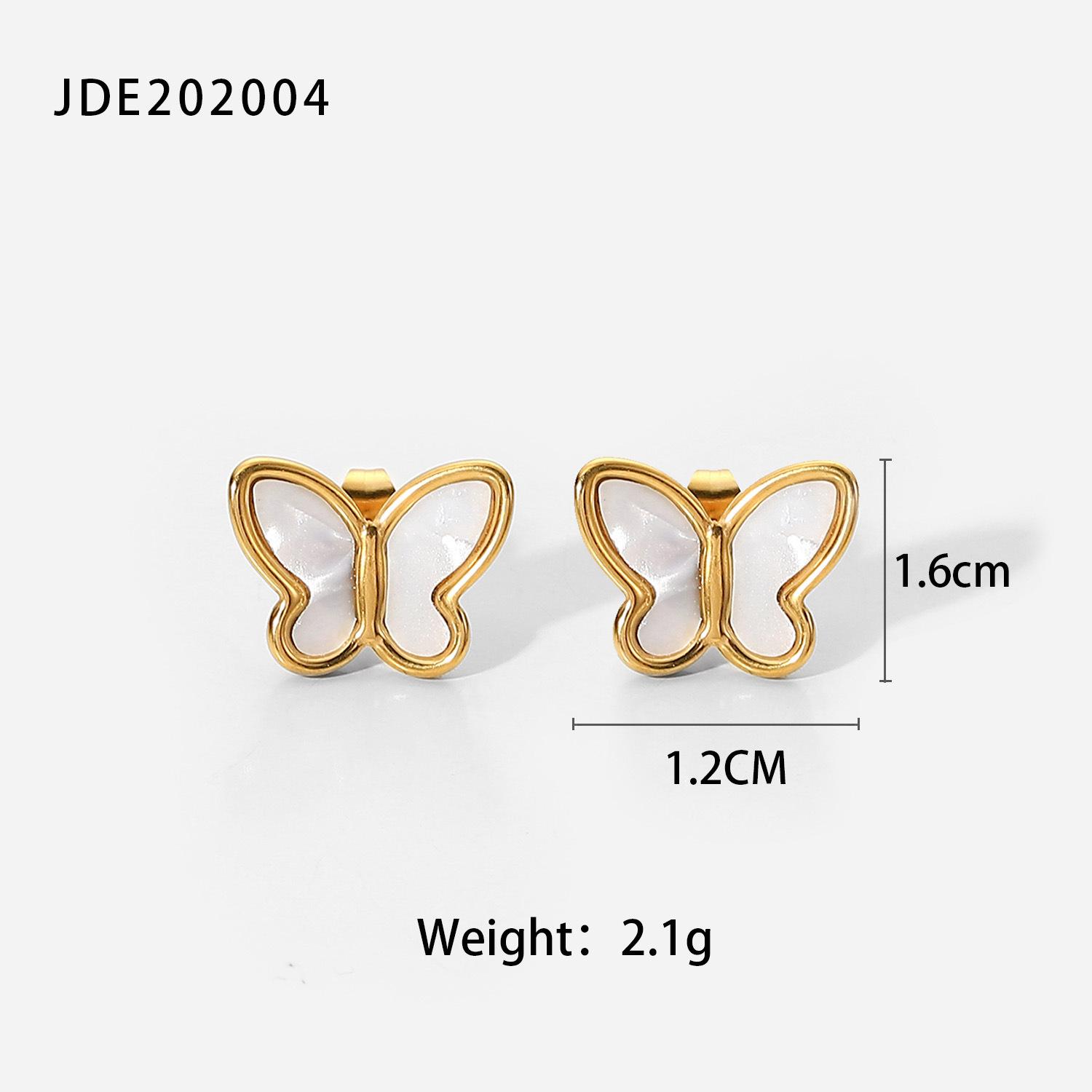 18K gold natural white shell butterfly shape simple stud earrings 14K gold white shell butterfly gold chain stainless steel necklace