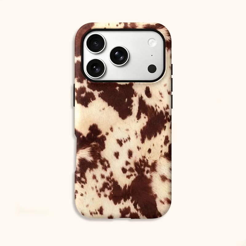 Wild Classic Western Country Brown Cowhide Faux Fur Pattern Film Aesthetic Protective Shockproof Bumper Phone Cover For iPhone 14 15 16 Pro Max Plus