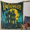 Vintage Haunted House Castle Moon Flannel Throw Blanket Soft Fleece Bed Cover,Halloween Party Decor Gift Comfortable Home Bedroom Sofa Bedding