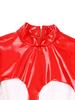 Women's Wetlook Patent Leather Mock Neck Long Sleeve Hollow Out Crop Tops Clubwear