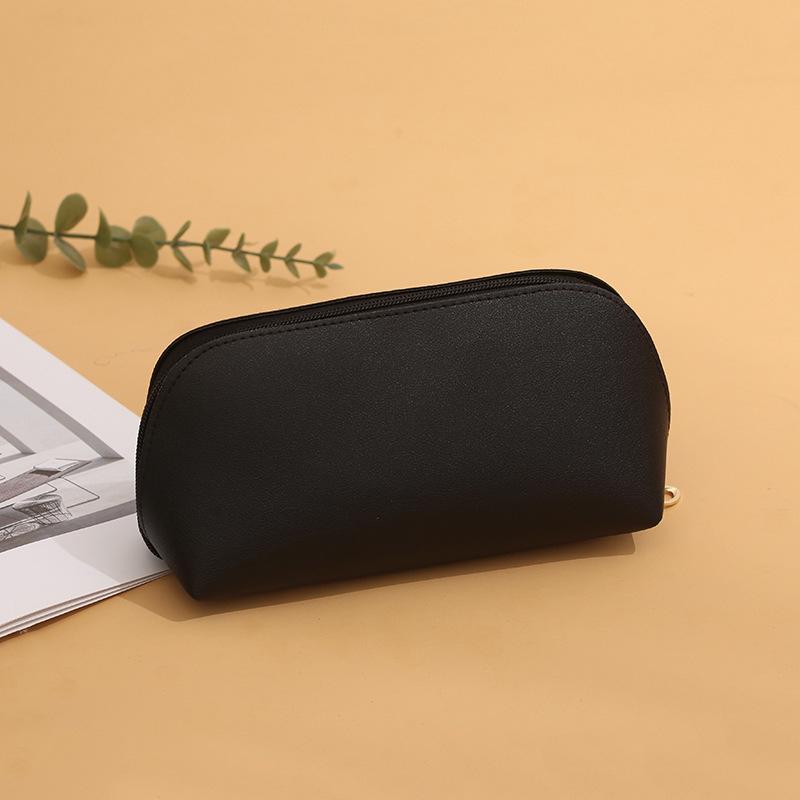 Double-Sided Leather Makeup Bag: Large Capacity, Solid Color, Portable