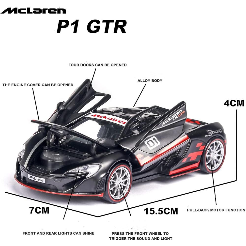 1/32 McLaren P1 GTR Model din aliaj de curse turnat sub presiune, tragere înapoi, model de mașină, vehicule, jucării pentru copii, cadouri, roată caldă pentru băiat
