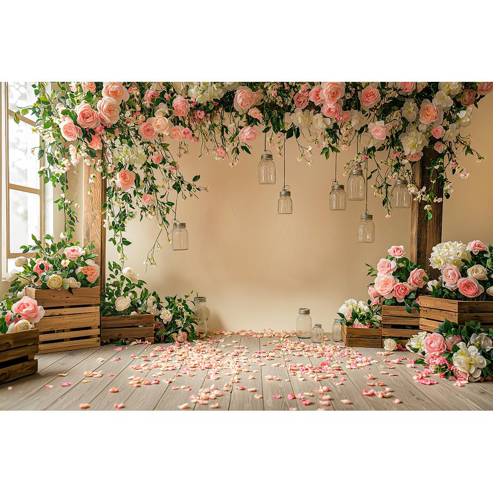 Flower arched wooden grid themed children's birthday party Backdrop, adult wedding, family gathering banner photography Backdrop4