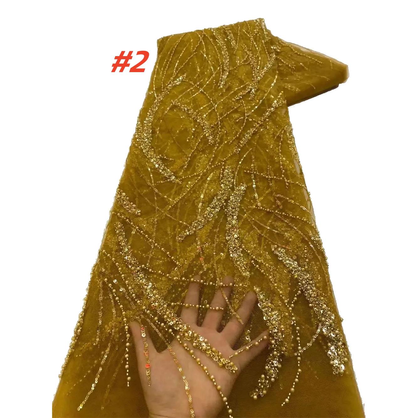 Luxury French Mesh Lace Beads Fabric 2025 High Quality African Nigerian Sequins Lace Lace For Women Wedding Party Dresses Sewing