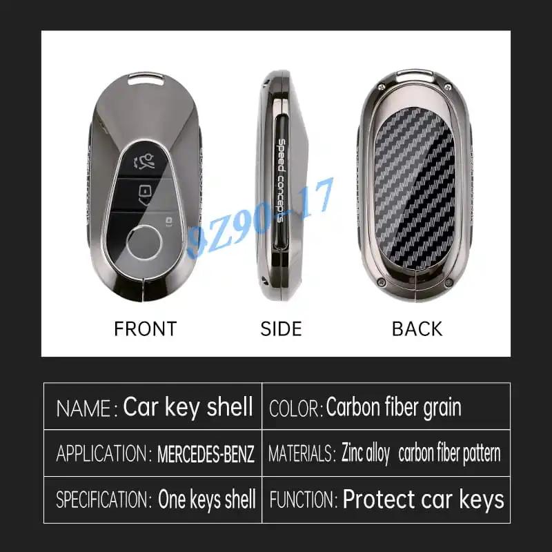 Metal Carbon Fiber Car Key Fob Case Cover Keychain For Mercedes Benz C E S Cle Glc Eqe Eqs Class 300 350 450 500 580 43