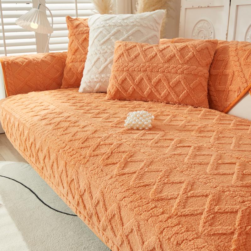 

Утолщенный плюшевый чехол для дивана, простой однотонный чехол для мебели, нескользящие чехлы для диванов, популярное жаккардовое полотенце для дивана, декор для гостиной 90x160cm оранжевый