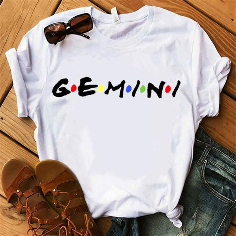 

Casual White Tshirt Women Short Sleeve O-Neck T Shirt Twelve Constellations Zodiac Sign Femme Tees Tops Aesthetic Clothes XXXL білий