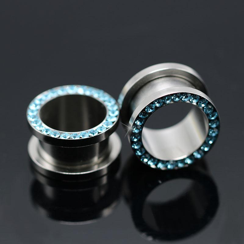 Stainless Steel Rhinestone-Inlaid Ear Expander Pulley Gauge Jewelry, 3-14MM