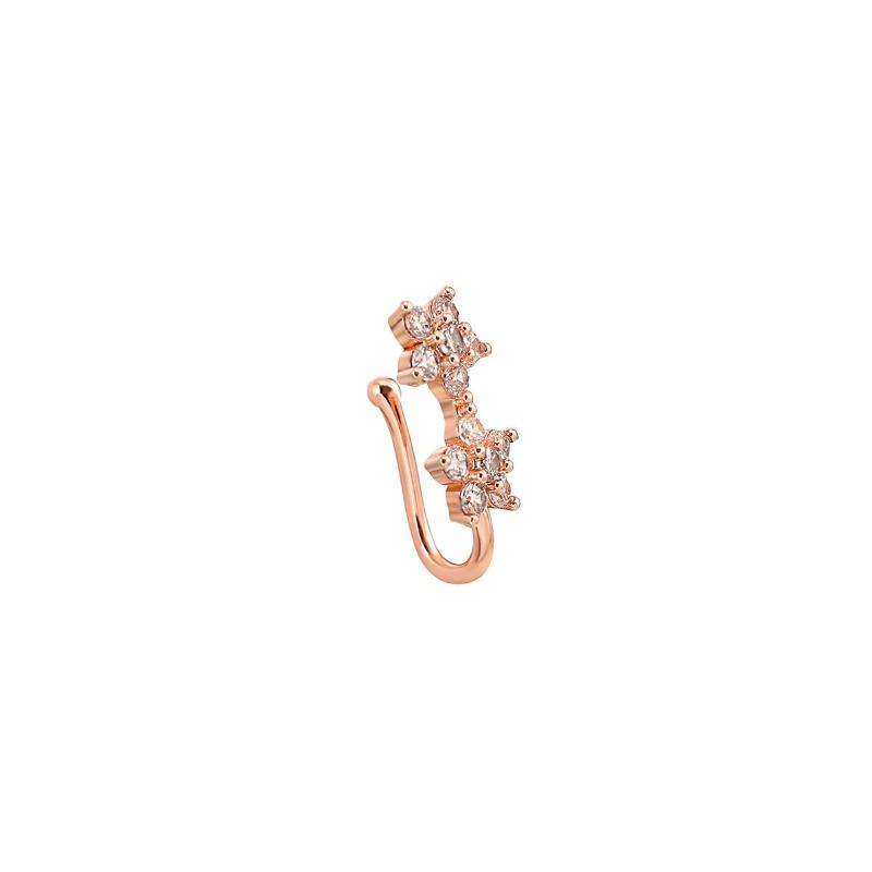 Non-perforated U-shaped Nose Clip with Exquisite Diamond-encrusted Leaf Rose Decoration Nose Stud