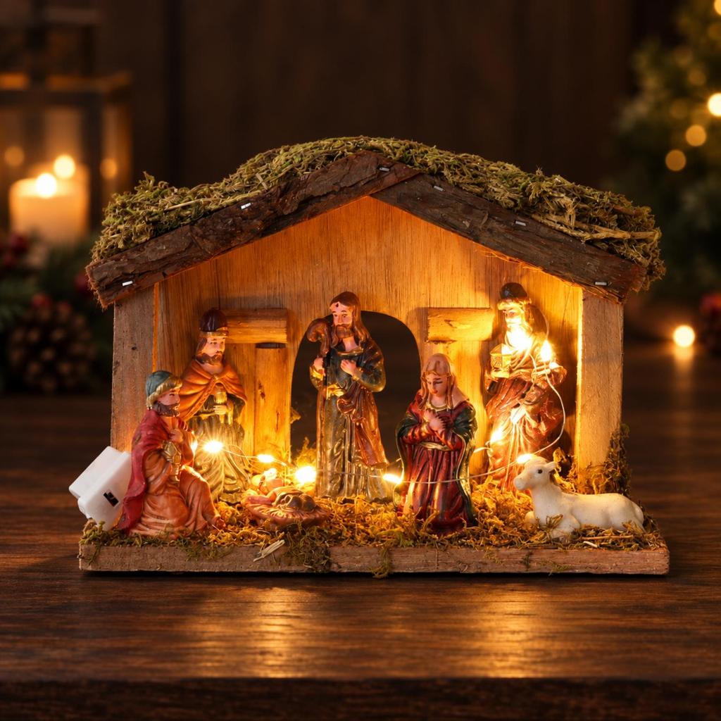 Holiday Decoration Compact Christmas Nativity Stable Religious for Shelf Decor