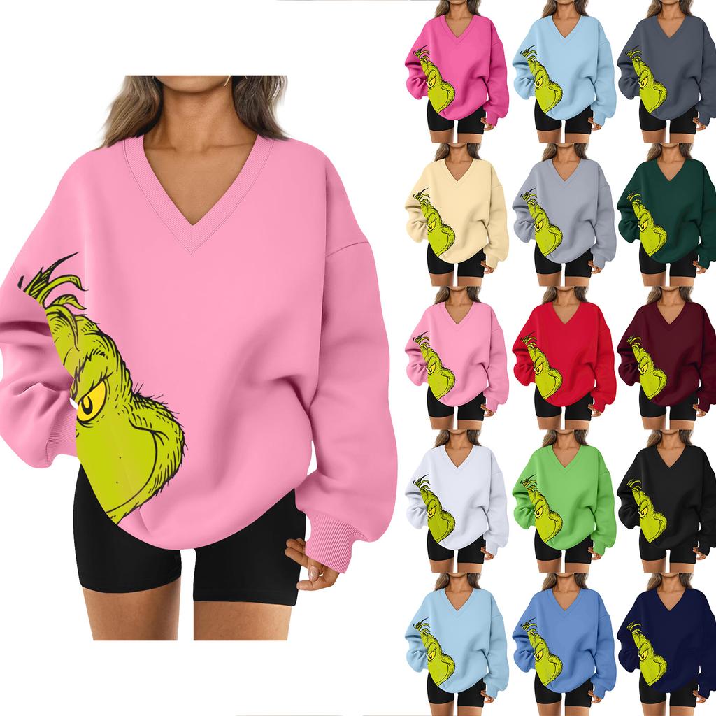 Women's Loose And Comfortable Letter V-neck Sportswear Long-sleeved Sweatshirt Daily Matching Clothes