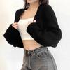 Open Front Women's Cardigan Solid Color Cropped Casual Shrug Top