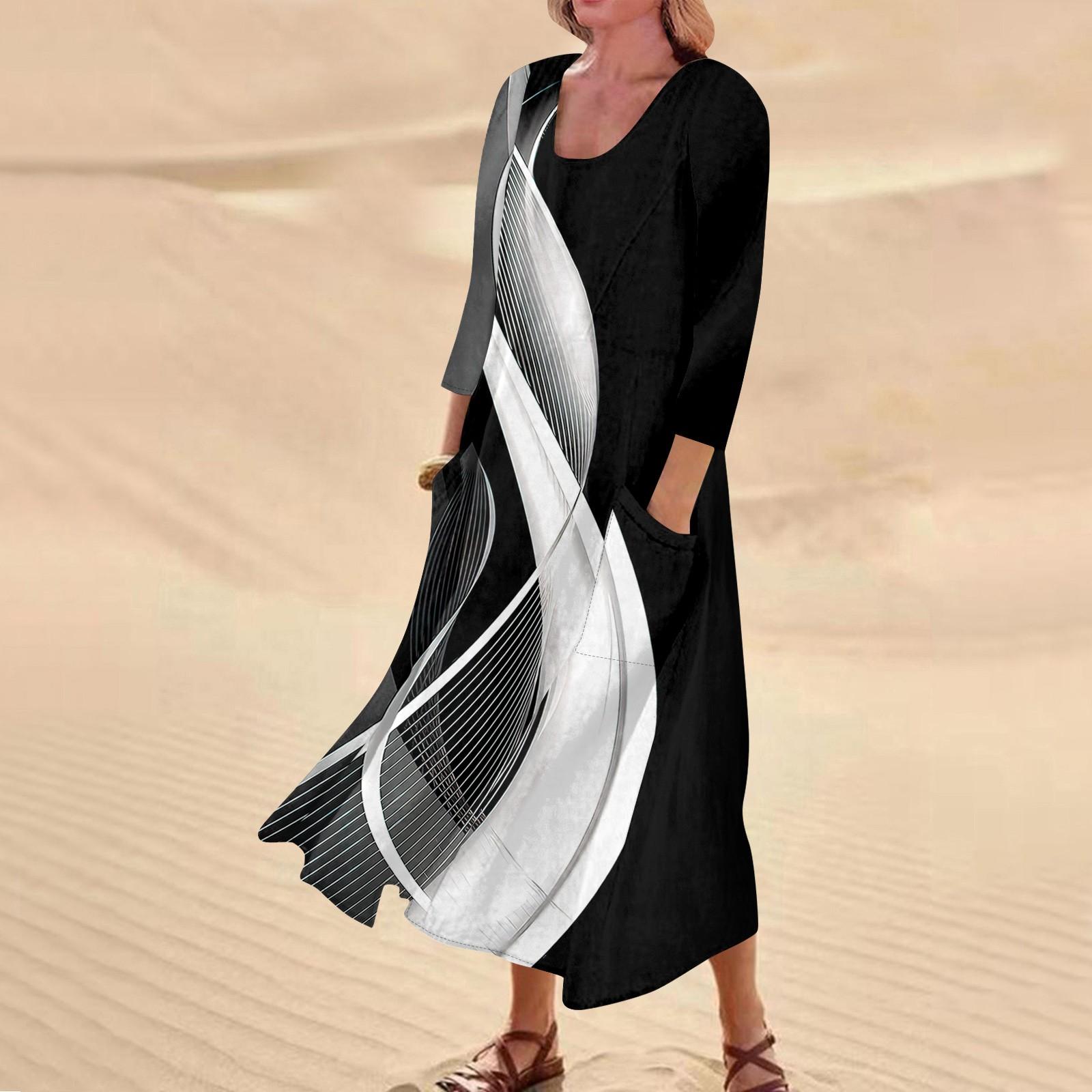 

Женское повседневное удобное хлопковое платье с карманами и рукавами три четверти L чёрный