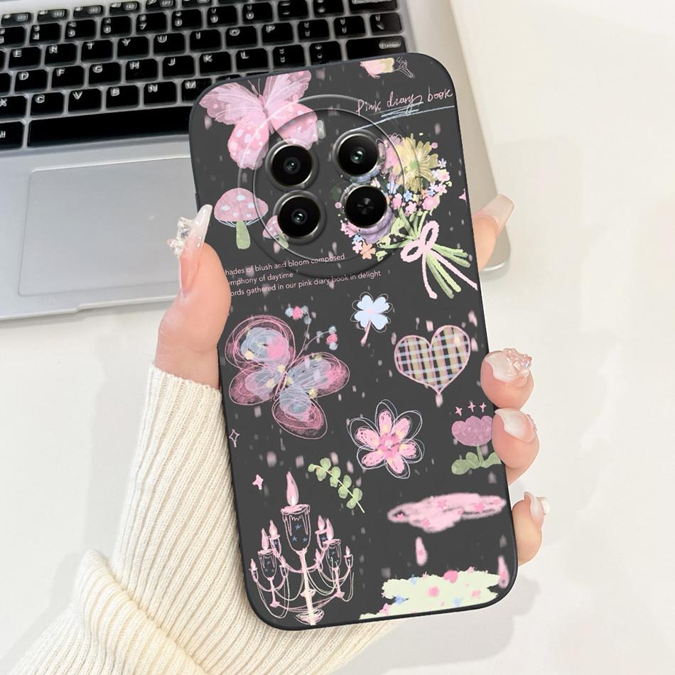 Für Realme 12 Pro+ 12Pro 5G Handyhülle Realme 12 Pro Plus 5G Elegante Blumige Katze Bemalt Weiches Silikon Schlichte Stoßfeste Hüllen