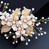 SLBRIDAL Handmade Crystal Rhinestone Alloy Flower Leaf Bridal Hair Clip Barrettes Wedding Hair Accessories Women Hair Jewelry