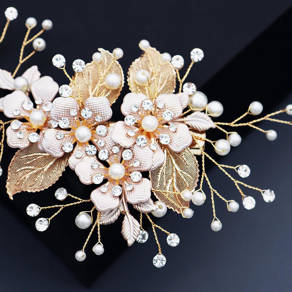 SLBRIDAL Handmade Crystal Rhinestone Alloy Flower Leaf Bridal Hair Clip Barrettes Wedding Hair Accessories Women Hair Jewelry