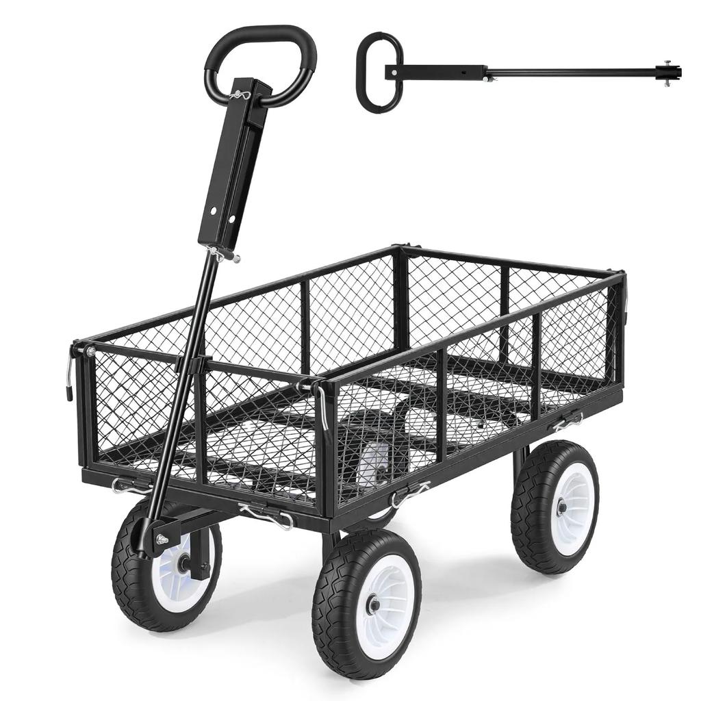 VEVOR Garden Cart, 900 LBS, Heavy Duty Steel Yard and Garden Utility Wagon with 10-Inch Tires, Outdoor Gardening Stool with Adjustable Handle