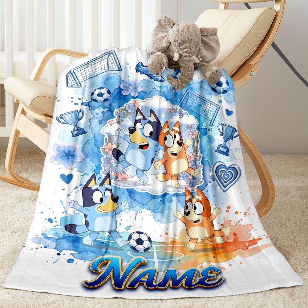 Soccer Fun Bluey Personalized Name Blanket Cozy Customizable Blanket Soft Warm Cozy for Seaside Office Picnics Couch for All Occasions