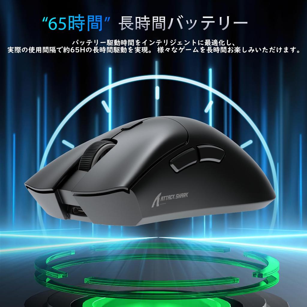ATTACK SHARK X ZIYOU LANG R1 Gaming SUPERLIGHT Wireless Ergonomic Black Mouse, 2.4Ghz/Bluetooth/Type-C PAW3311, 18000DPI, Ultra-Lightweight 59g,