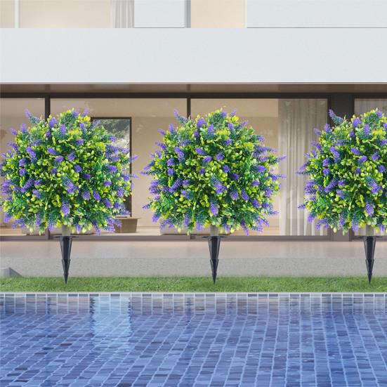 Künstlicher Lavendel-Formschnitt-Ball UV-beständig Falscher Buchsbaum Strauch mit Erdspieß Unechte Immergrüne Baum Pflanze für Innen Außen