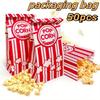 200pcs Popcorn Favor Bags Red Striped Candy Paper Bags Nougat Biscuit Bread Toast Bags For Movie Birthday Party Snacks Goods Bag