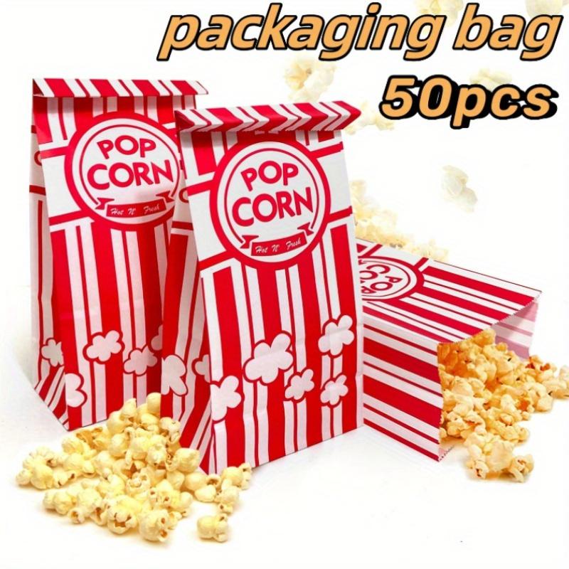 200pcs Popcorn Favor Bags Red Striped Candy Paper Bags Nougat Biscuit Bread Toast Bags For Movie Birthday Party Snacks Goods Bag