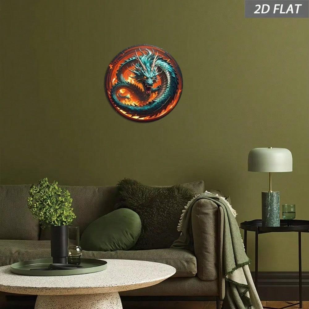 Retro Blue Dragon Flame Metal Sign 8x8 Inch Aluminum Wall Decor For Home Cafe Garage Party