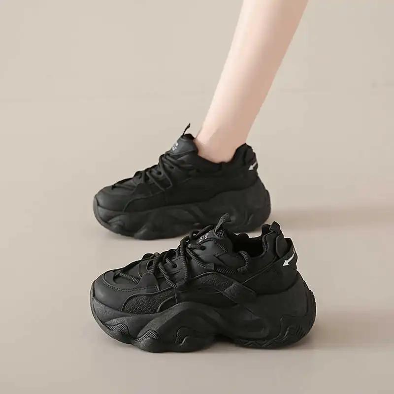 Fashion With Lacing Thick Bottom Sneakers Women Vulcanize Woman Black Tennis Rainbow Shoes Ladies Sport High Quality New Arrival