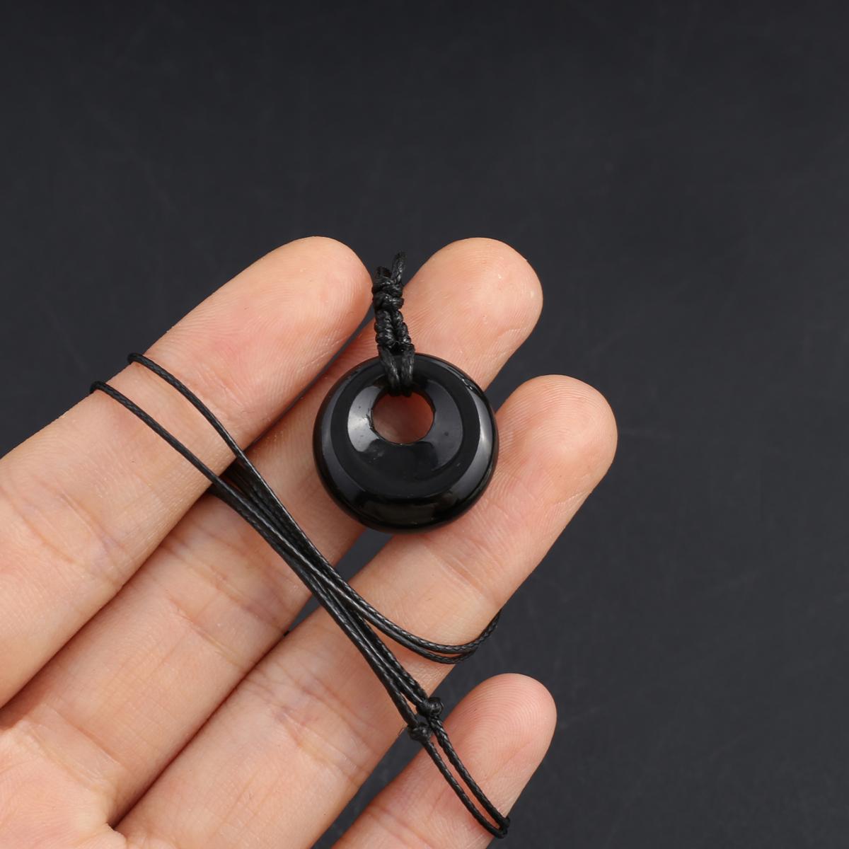 

1шт кристалл ожерелье кулон, круглый натуральный камень агат содалит нефрит аметист драгоценный камень кулон ожерелья для женщин мужчин ювелирные изделия подарки на день рождения 18 мм 1Pc-Black Agate/18mm