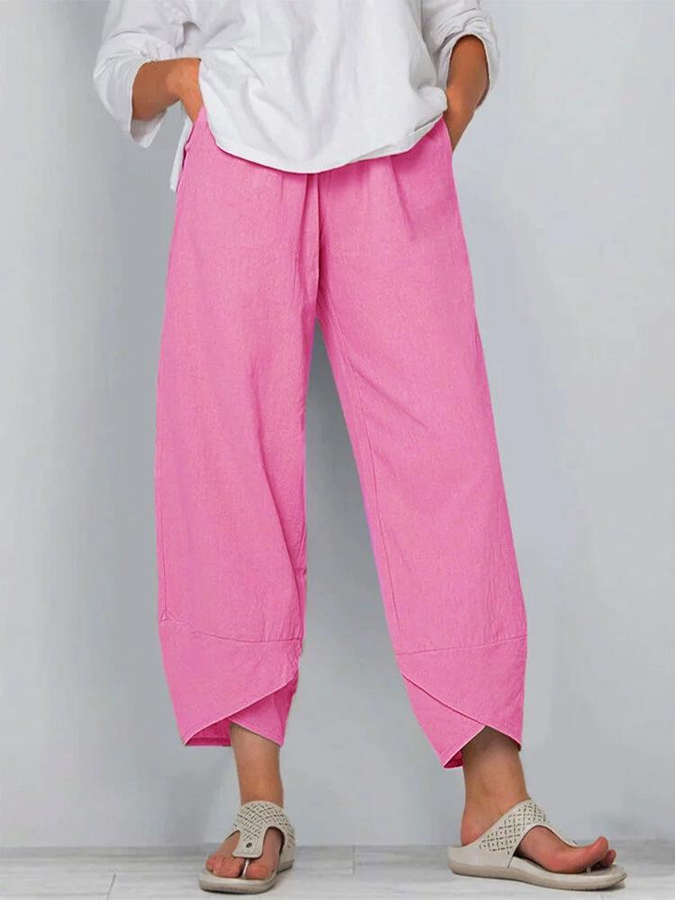 Elastische Taille Katoen Linnen Losse Casual Broek Huisbroek Dames