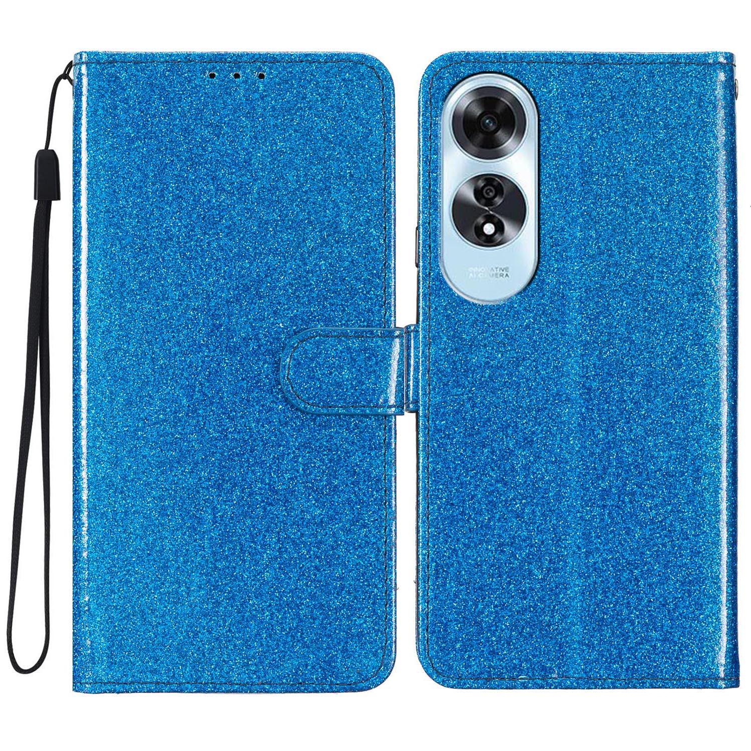 

For Oppo A60 4G Wallet Case Glitter Leather Anti-Scratch Phone Cover Blue