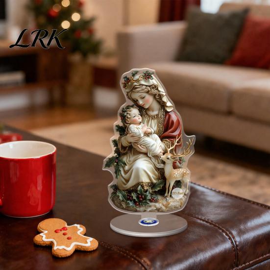 Rotating Angel Figurines Christmas Acrylic 360 Degree Ornament, Double-sided HD UV Printed Religious Theme Gifts 2D Decorative Item for Holiday