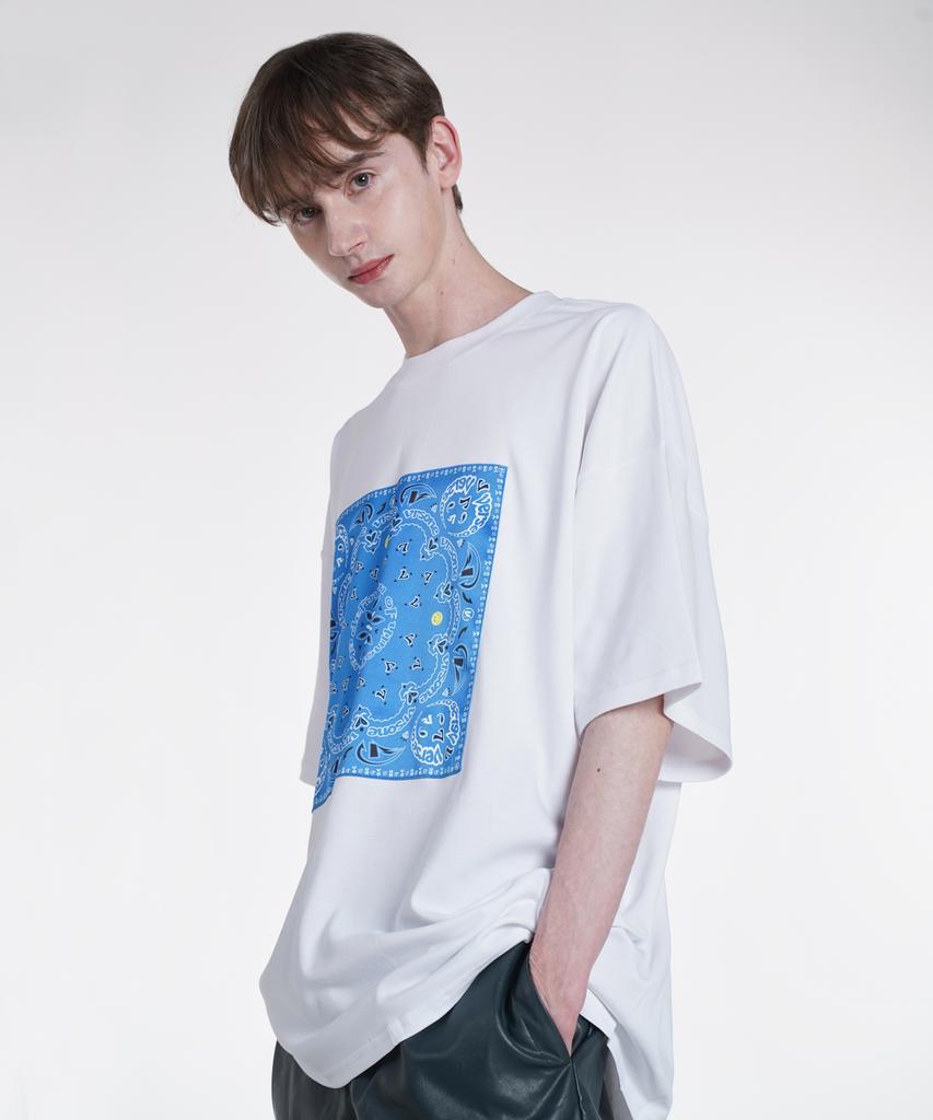 VERSE ONE Paisley Logo Bandana T-Shirts White/Navy