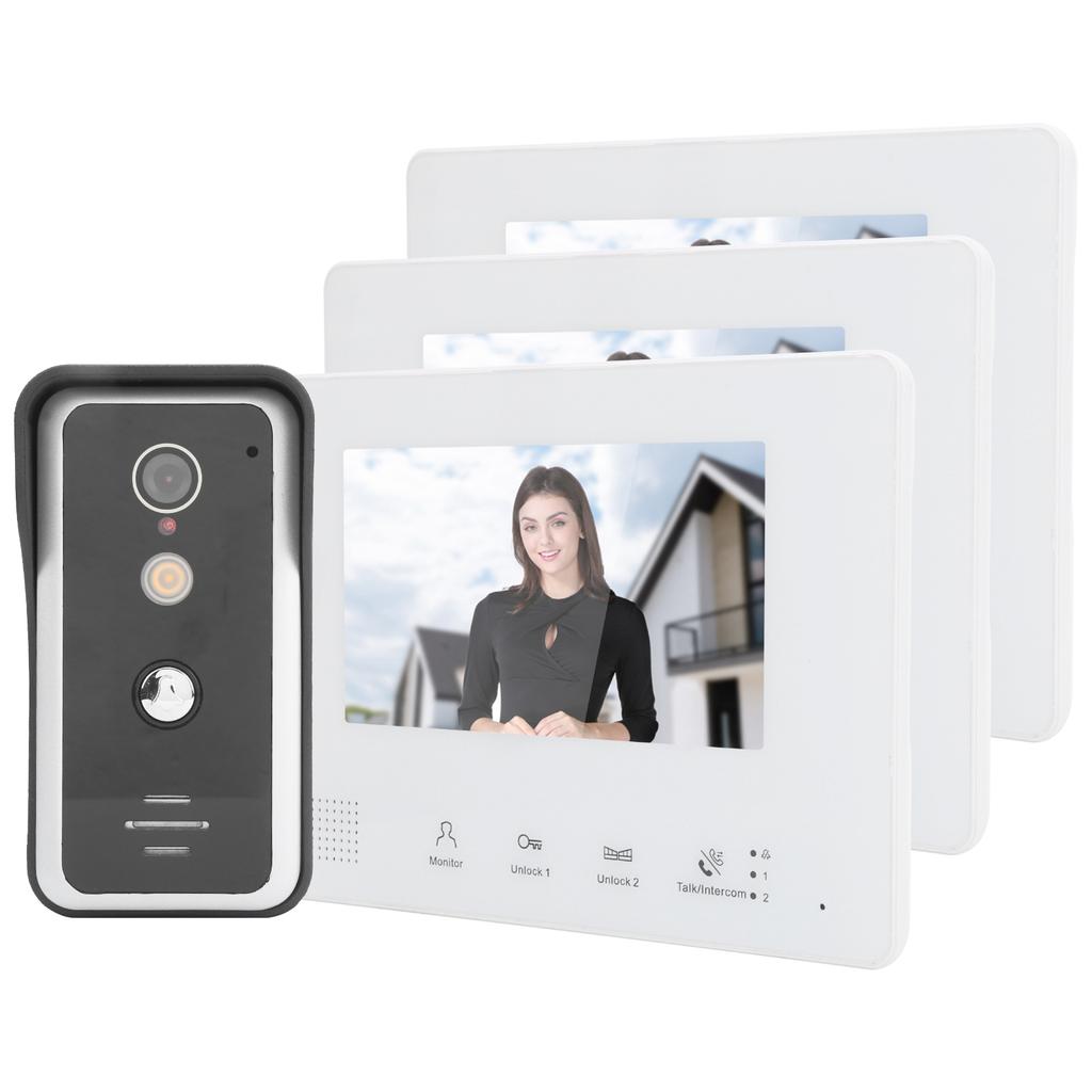 2?Wire System Video Doorbell Kit 7in TFT LCD 3 Monitors Clear Night Vision Home Intercom 100?240V