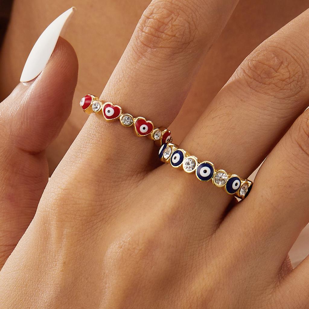 Glücklicher Türkischer Blauer Böser Blick Zirkon Offene Ringe Für Frauen Männer Paare Emaille Liebesherz Dämonenaugen Fingerringe Party Schmuck