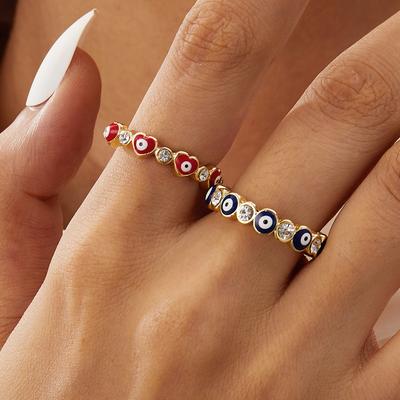 Glücklicher Türkischer Blauer Böser Blick Zirkon Offene Ringe Für Frauen Männer Paare Emaille Liebesherz Dämonenaugen Fingerringe Party Schmuck