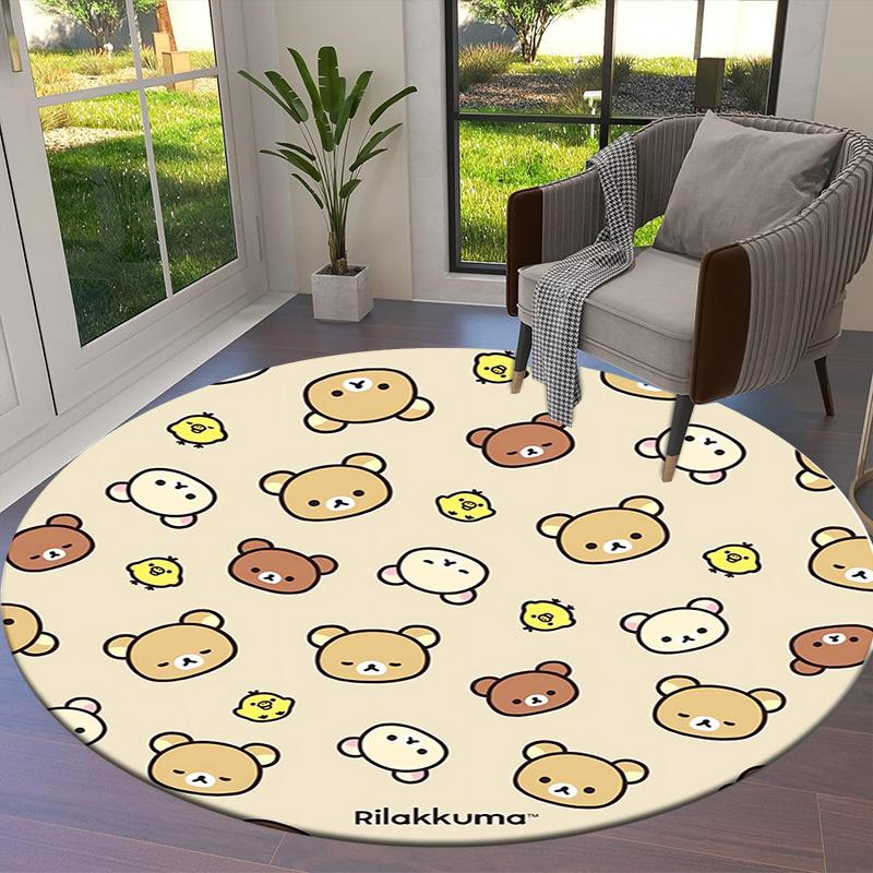 1pc Rilakkuma Pattern Cute Animals Round Carpet, Made of Polyester,Perfect for Decorating Office Chairs, Living Rooms,Vibrant Decorative Rug