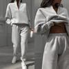 Sudadera Cálida de Otoño para Mujer Sudaderas Casuales de Manga Larga y Pantalones Conjuntos de Dos Piezas de Forro Polar Traje de Dama Chándal para Mujer