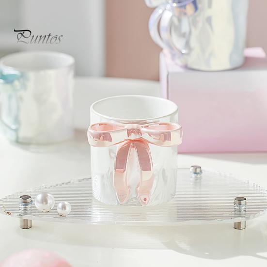 Keramický šálek na kávu se stuhou držadlo 11,8 oz elegantní růžový design s mašlí Dárek na pití pro ženy k narozeninám
