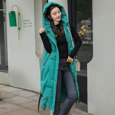 Winter Women Waistcoat Thickened Padded Zipper Closure Hooded Belt Decor Sleeveless Solid Color Windproof Heat Retention Outdoor Down Coat