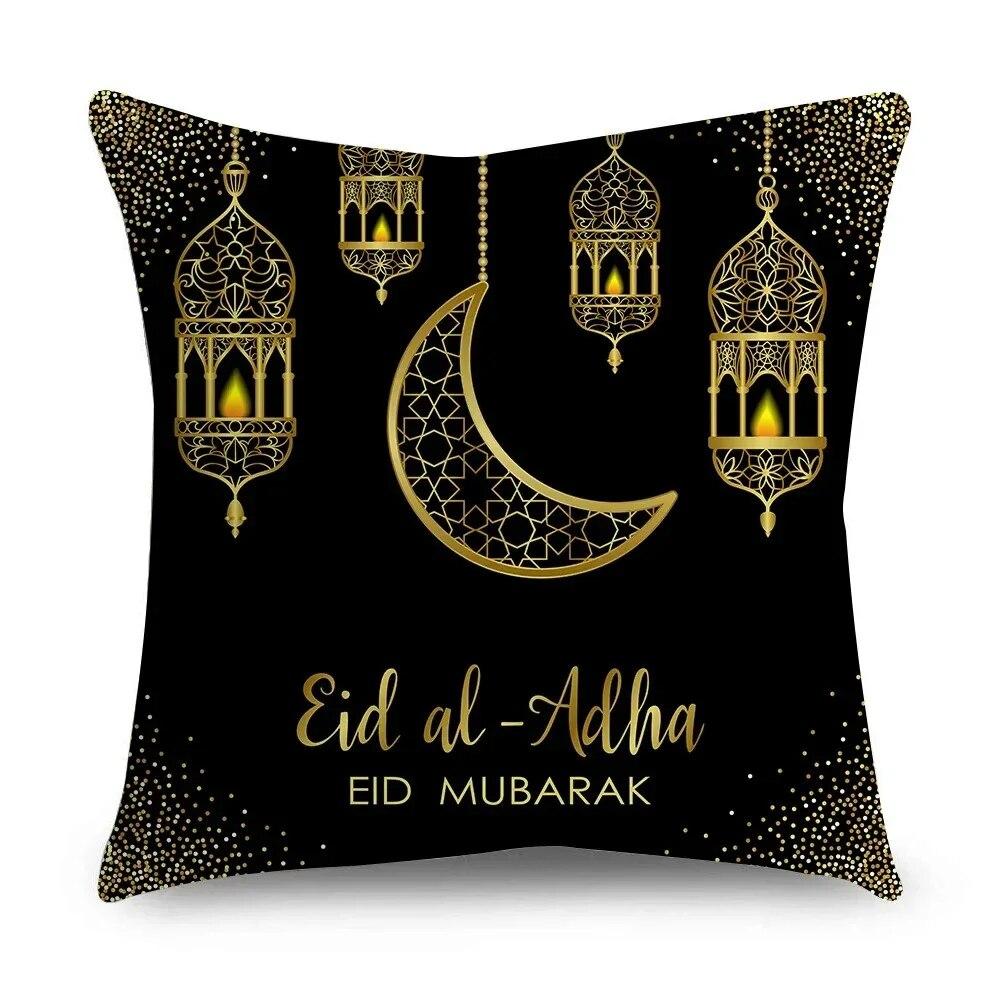 Ramadhan Kissenbezug Islamisches Eid Mubarak Schwarz Gold Kissenbezug Heimdeko Sofa Dekokissenbezug 45cm*45cm