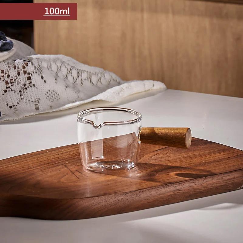 

100 мл деревянная ручка стеклянный эспрессо мерный стакан одинарный/двойной горлышко кувшин для молока принадлежности для кофе прозрачная кухонная мерная кружка 100ml