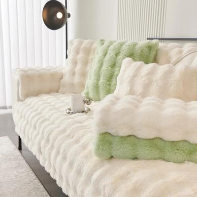 Soft Warm Faux Fur Couch Sofa Cover Thick Shaggy Fuzzy Sectional Couch Cover Non-Slip Solid Color Plush Sofa Slipcover Furniture