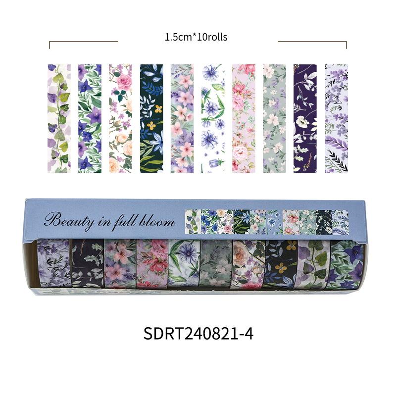 

10 рулонов винтажных цветочных лент васи, липкая лента с цветочным узором и декоративными наклейками