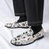 Men’s Printed Flats Loafers Dress Monks Shoes Men Slip on Pointed Toe Tuxedo Rock Club Shoes Plus Size