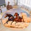3D Dynamic Galloping Horses Round Rug Black Brown Beige Equestrian Print Soft Floor Mat for Living Room Bedroom Home Decor