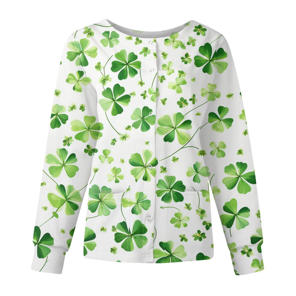 Women's Casual Fashion Long Sleeve Standing Collar Single Breasted St. Patrick's Day Print Workwear Jacket Tops