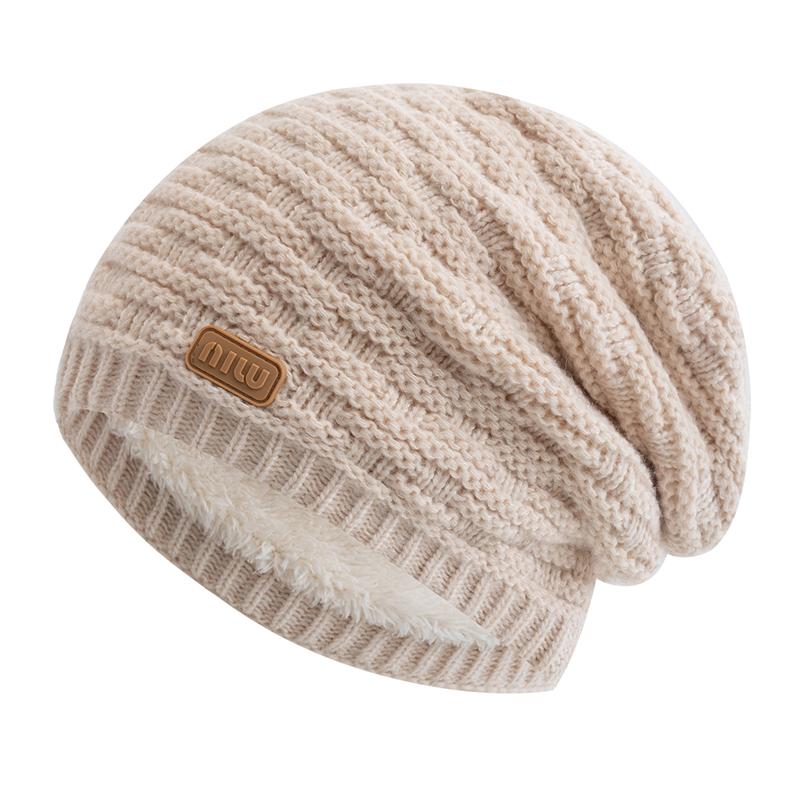 New Style Unisex NIU Letter Slouchy Winter Hats Fur Lined For Men Women Warm Beanie Cap Casual Decor Winter Knitted Hats