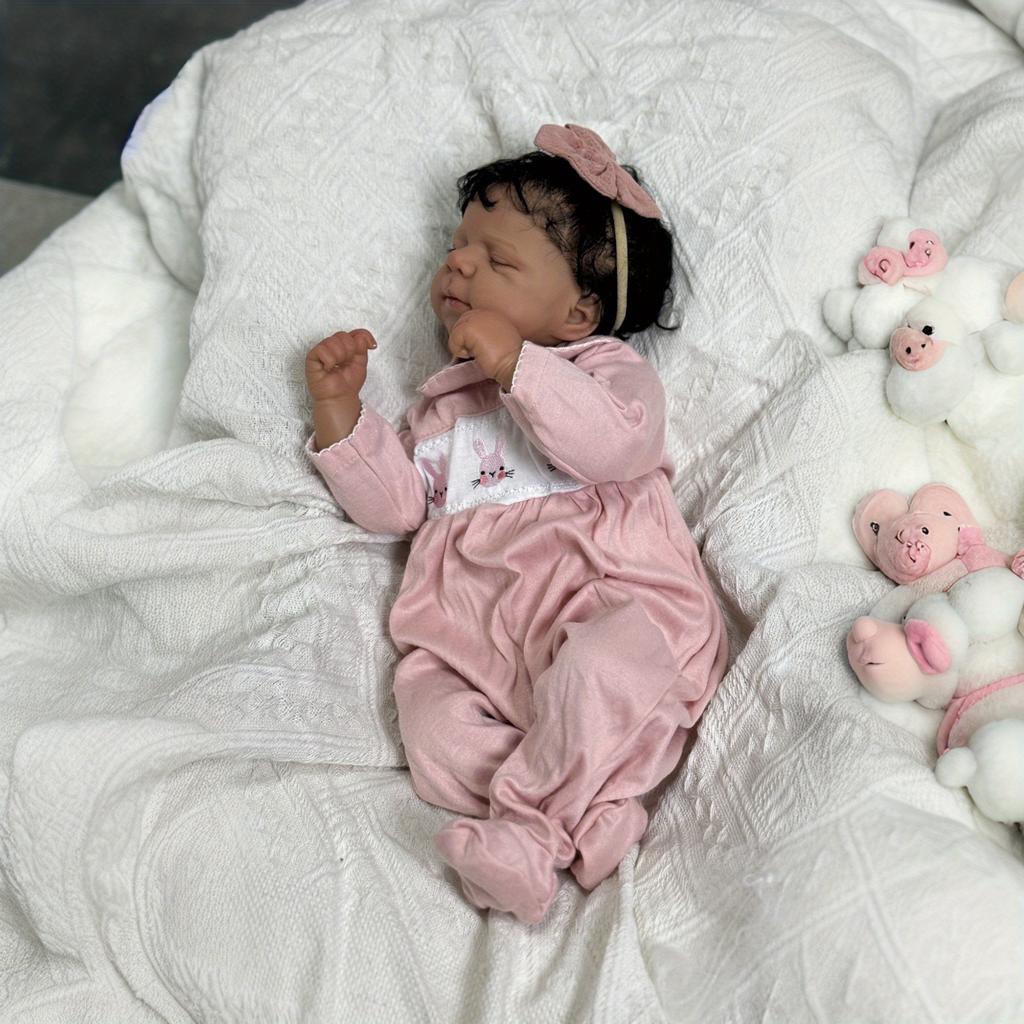 BZDOLL 45cm 18inch Soft Vinyl Baby Reborn Doll Cloth Body Black Skin Girl Realistic Newborn Bebe Art Toy for Kids Christmas Birthday Gift