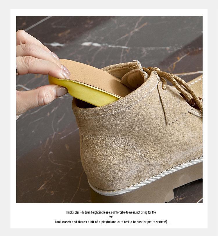 2025 Autumn British Retro Lace-up Leather Ankle Boots, 7CM Thick Sole for Height Boost, Stylish Martin Boots for Women